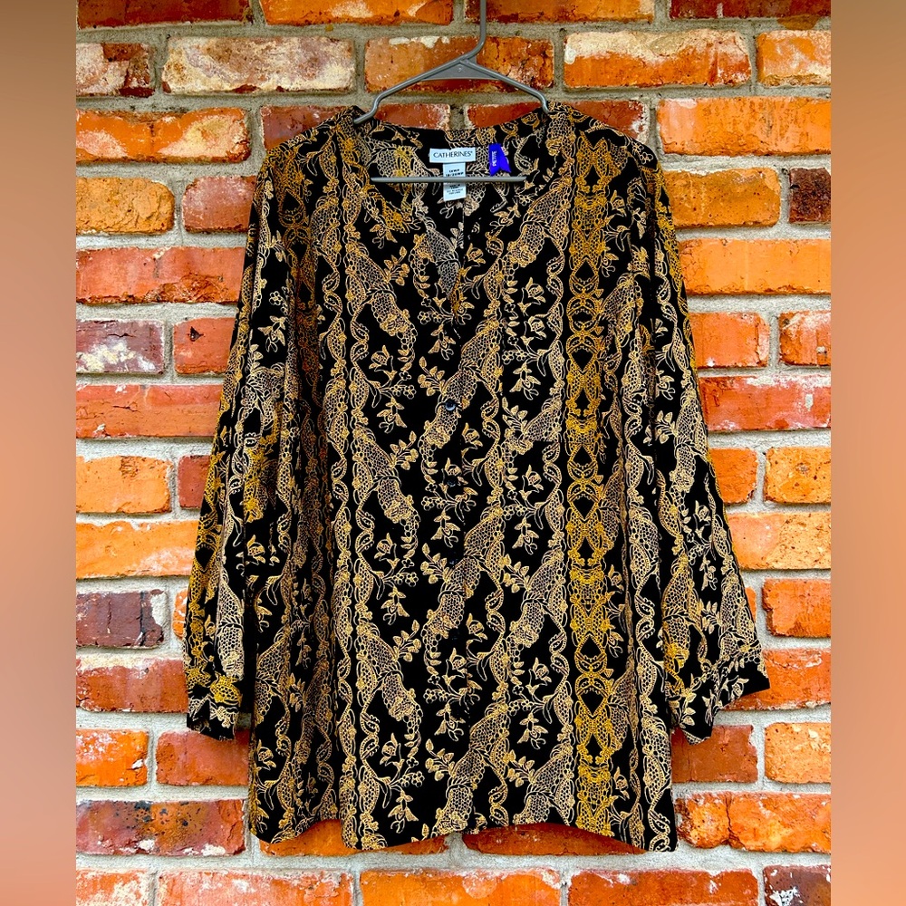 Catherine’s Black/Gold Blouse Size 1XWP
